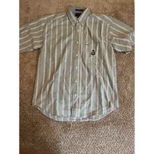 Paco Jeans Men Button Down Shirt Oversized Medium Grey Striped Short Sleeve Logo